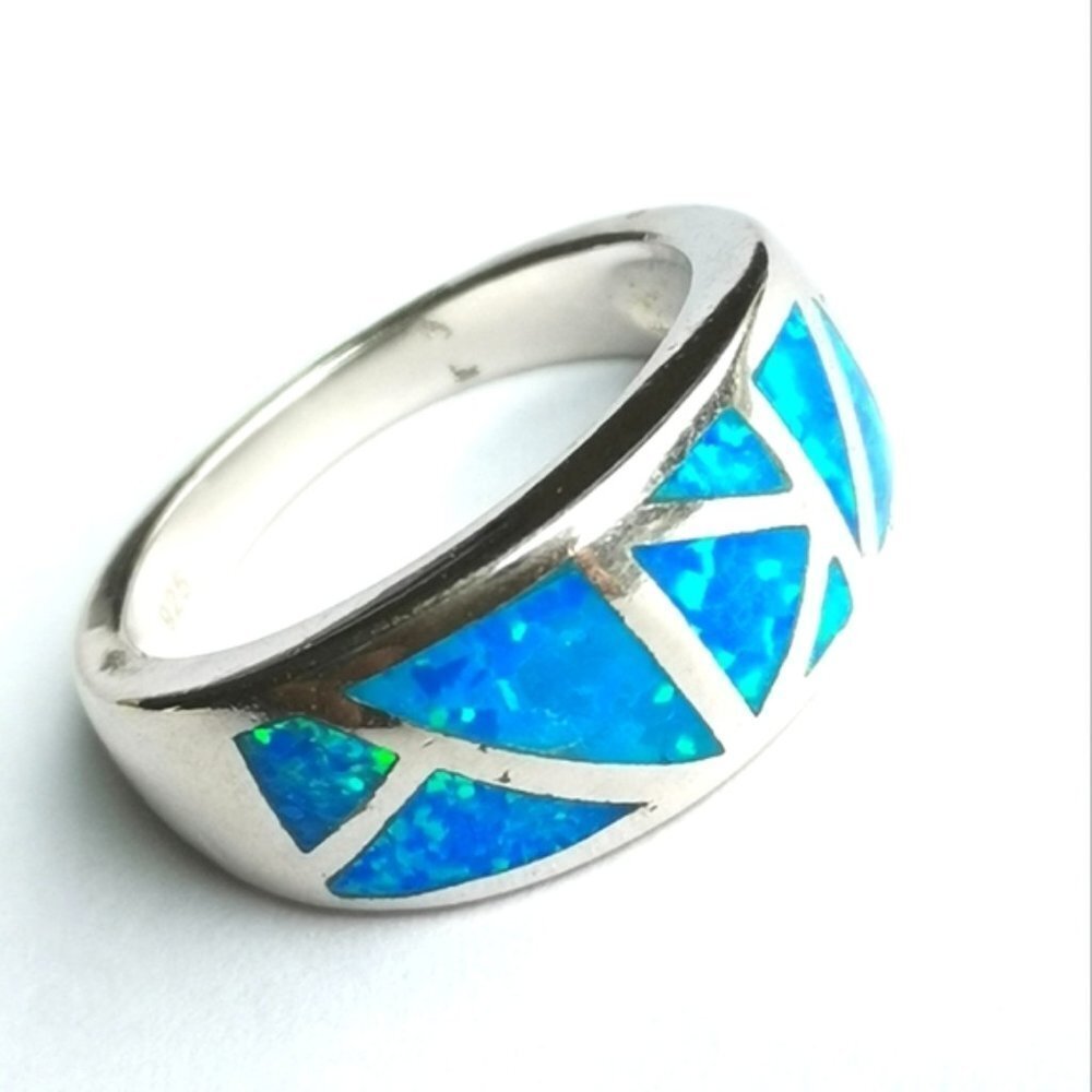 Sterling Silver Blue Opal  Mosaic Ring size 6 🆕
